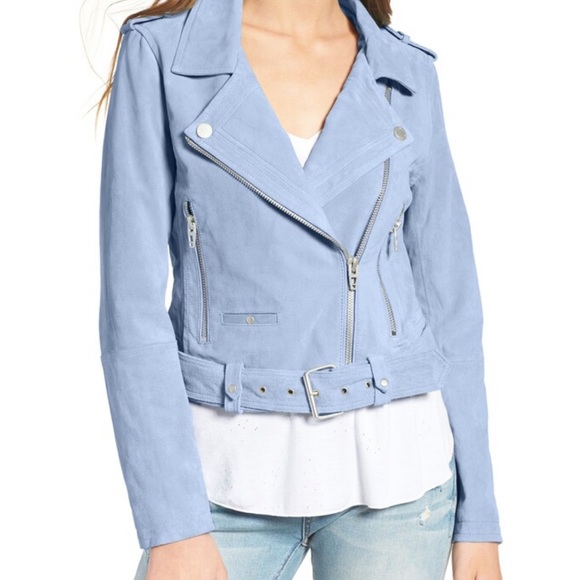 BlankNYC Genuine Suede Moto Jacket - Size Medium - Light Blue - Picture 1 of 17